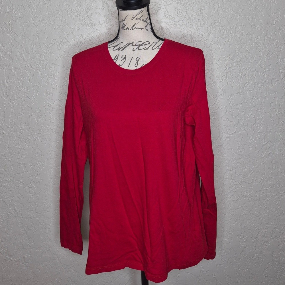 Time and Tru Womens Long Sleeve Crew Neck Cotton T-Shirt Red Size L 12-14